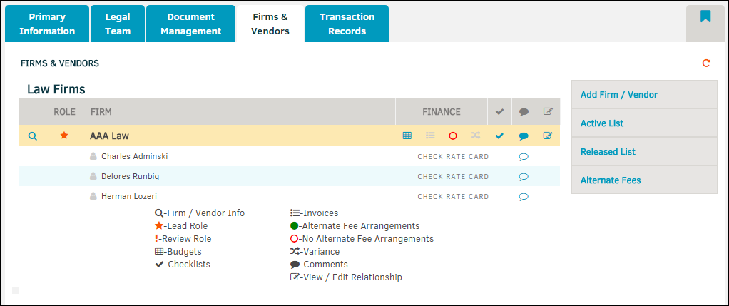 Firms & Vendors Active List