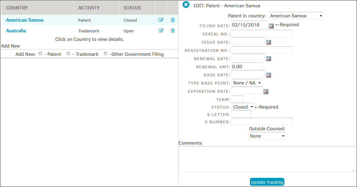 Patent/Trademark/Government Filings