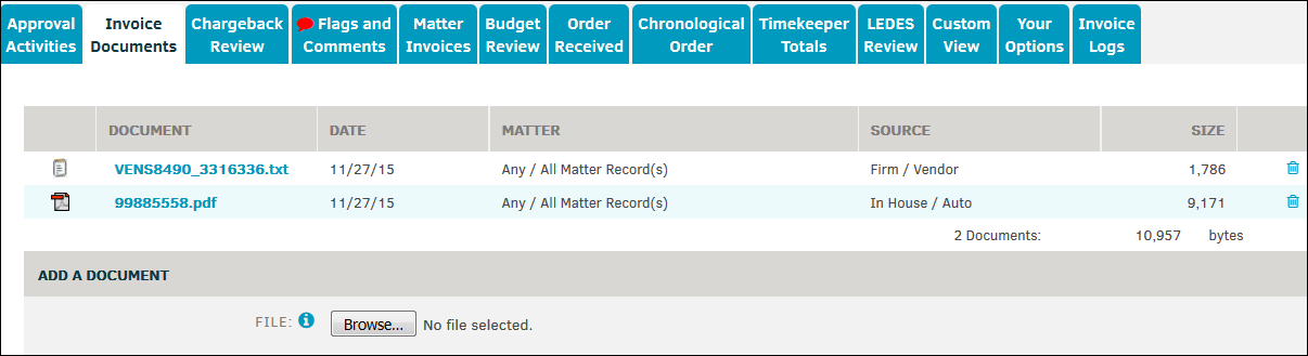 Invoice Documents Tab