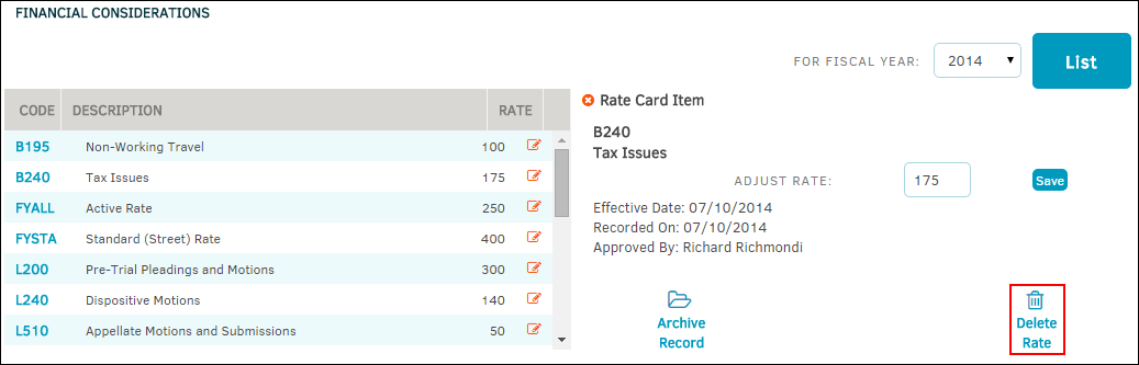 Delete Rate Card