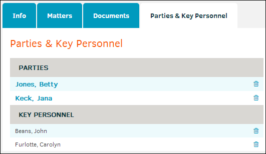 Parties & Key Personnel Tab of an Entity