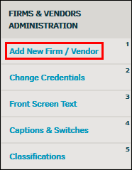 Add New Firm/Vendor Link