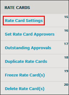 Rate Card Settings Link