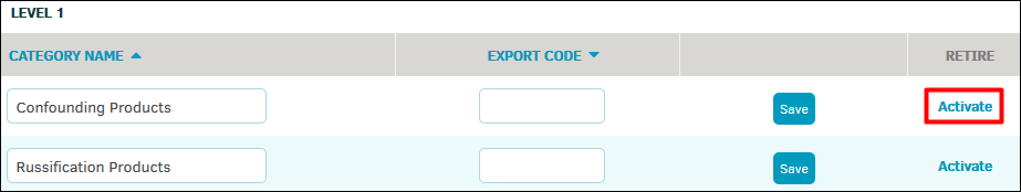 Activate an Inactive Category and Export Code