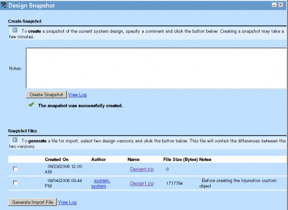 Working with the Design Snapshot Tool