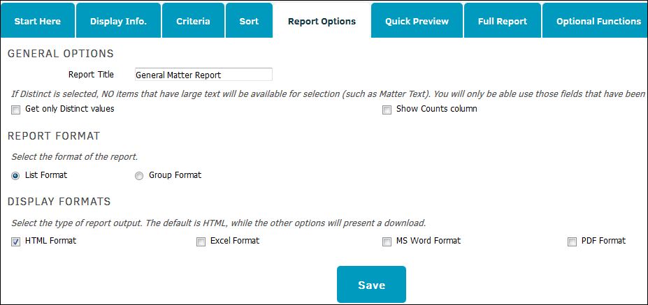 Selecting Display Options