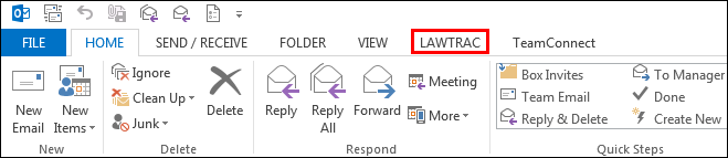 Lawtrac Tab in Outlook