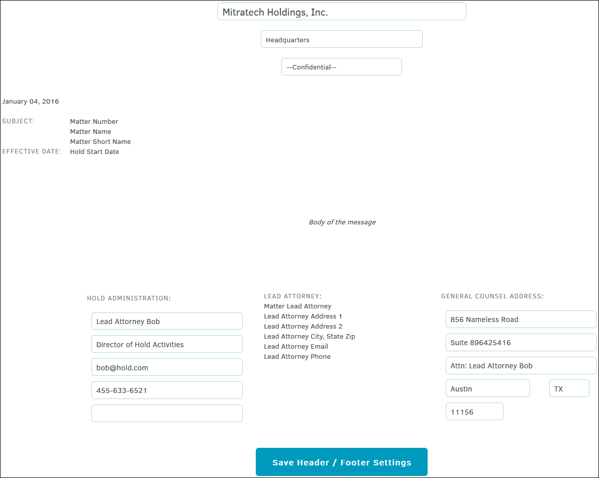 Hold Message Header and Footer