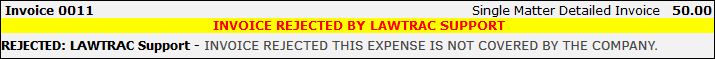 Invoice Screen Rejection Notice