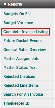 Reports: Complete Invoice Listing