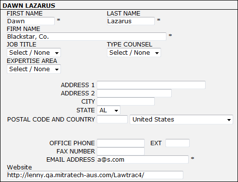 My Lawtrac: Title and Contact Information