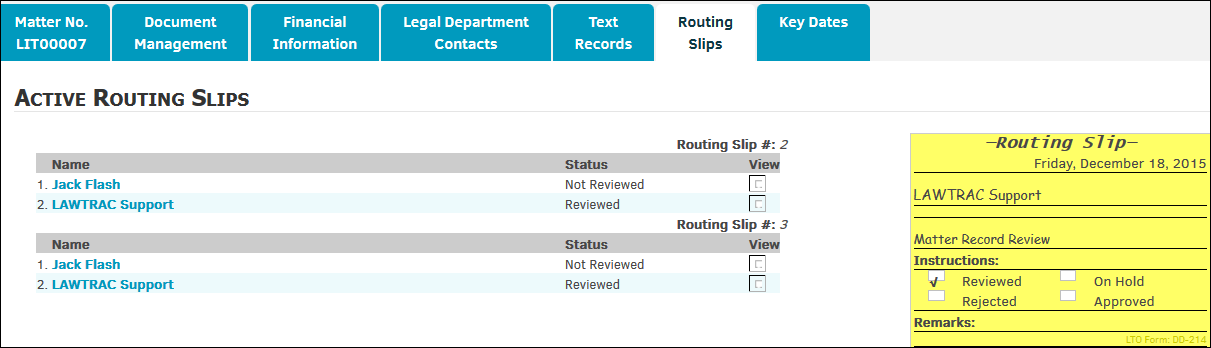 Routing Slips