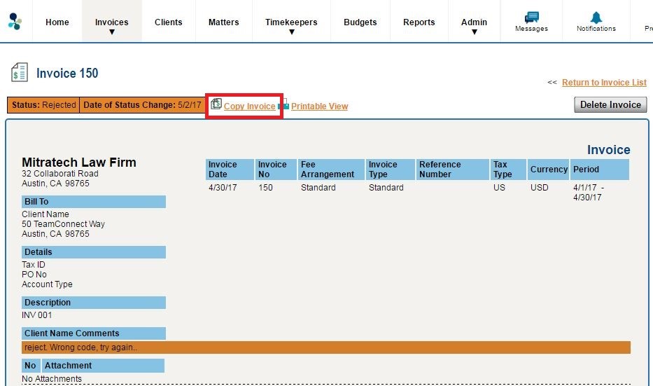 copy of invoice
