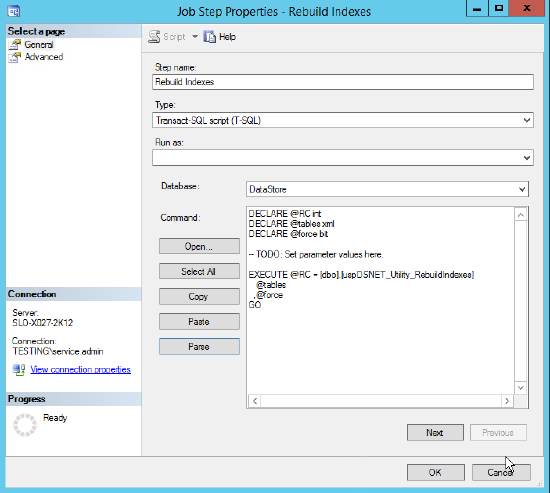 Statistics and Indexes rebuild of the DataStore database in SQL ...