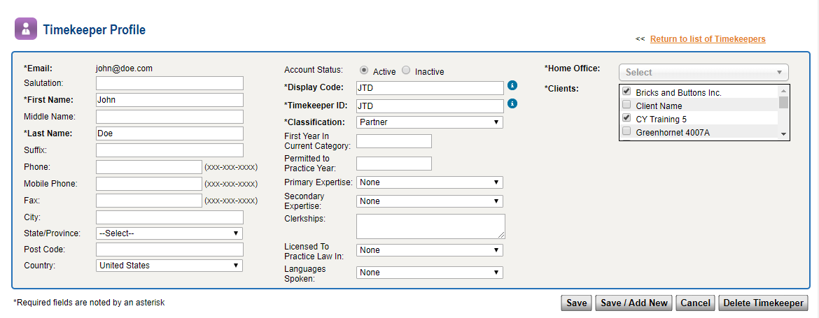 Edit Timekeeper Information - Mitratech Success Center