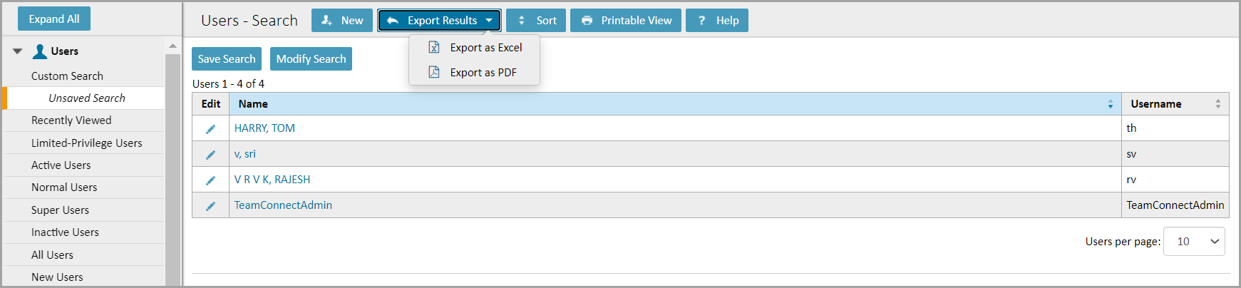 Exporting a Search Results List