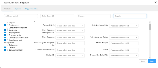 TeamConnect Support attributes page