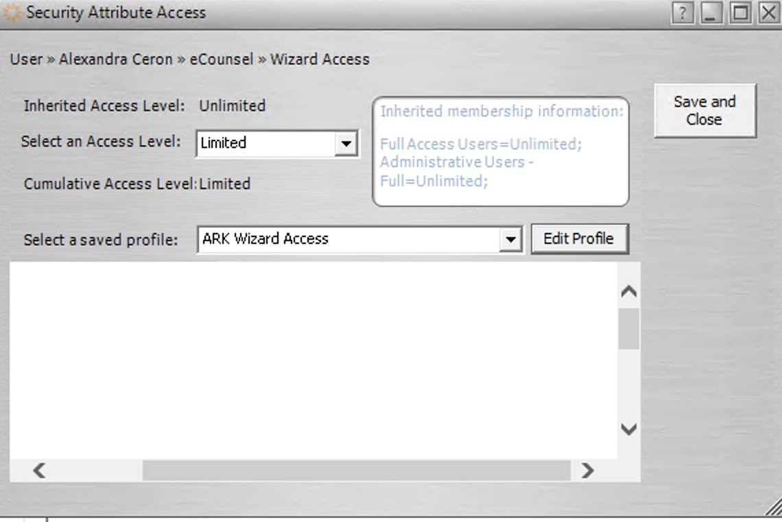 Security attributes wizard access