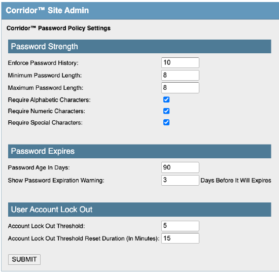 password policy settings form