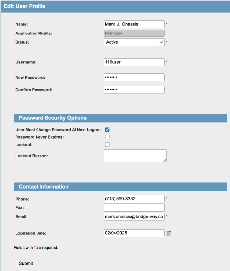 Form to edit login name