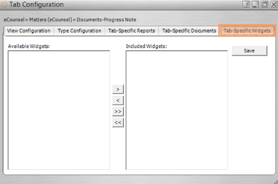 tab-specific widgets in the tab configuration window