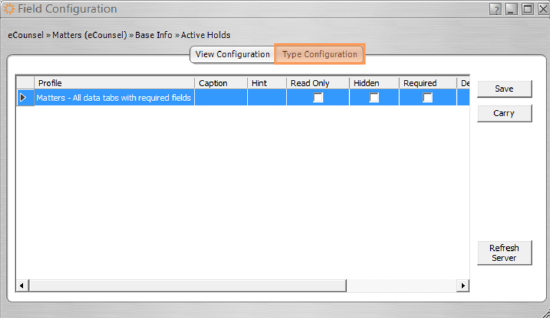 Type configuration in the field configuration tab