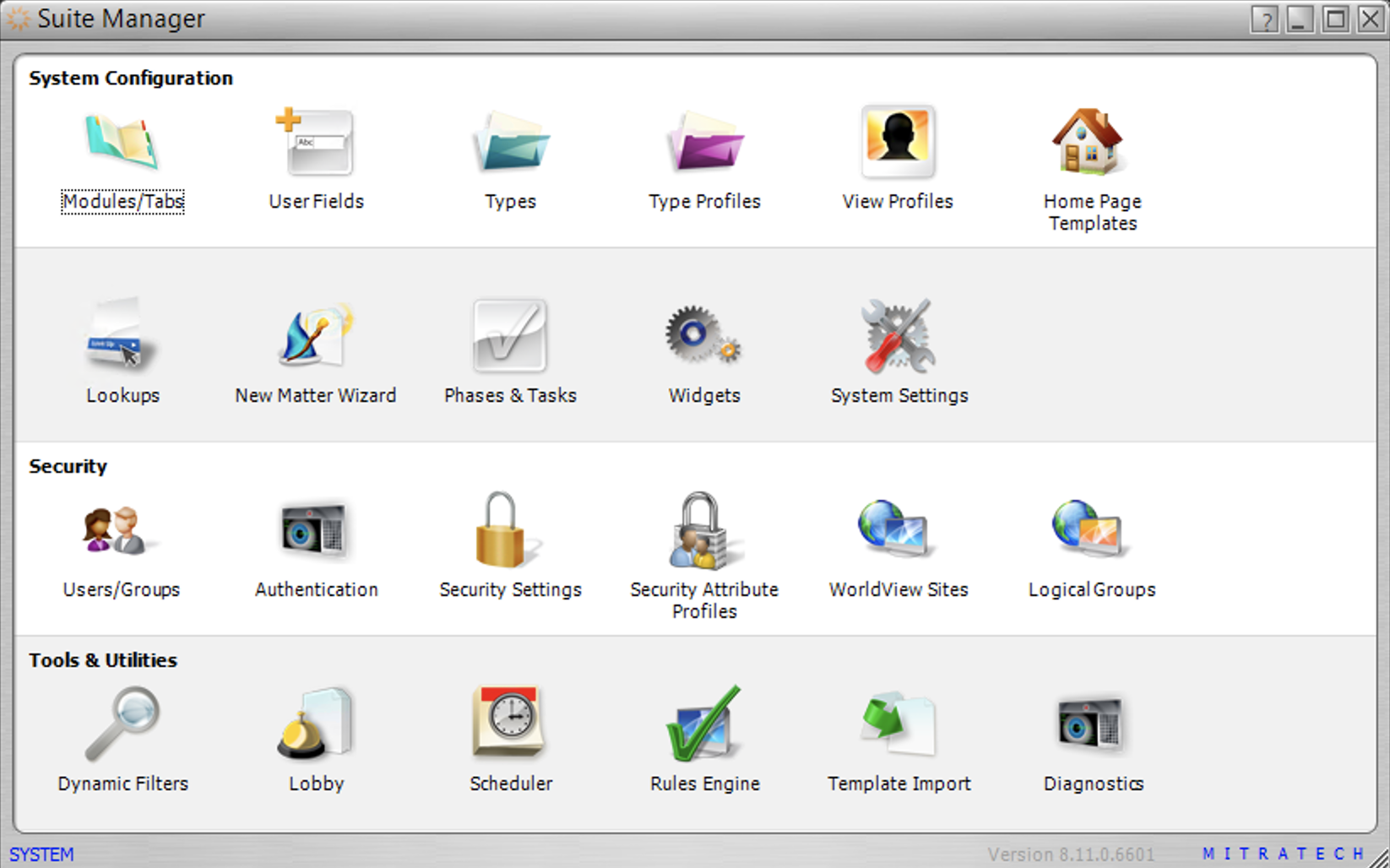 Suite Manager window with its icons