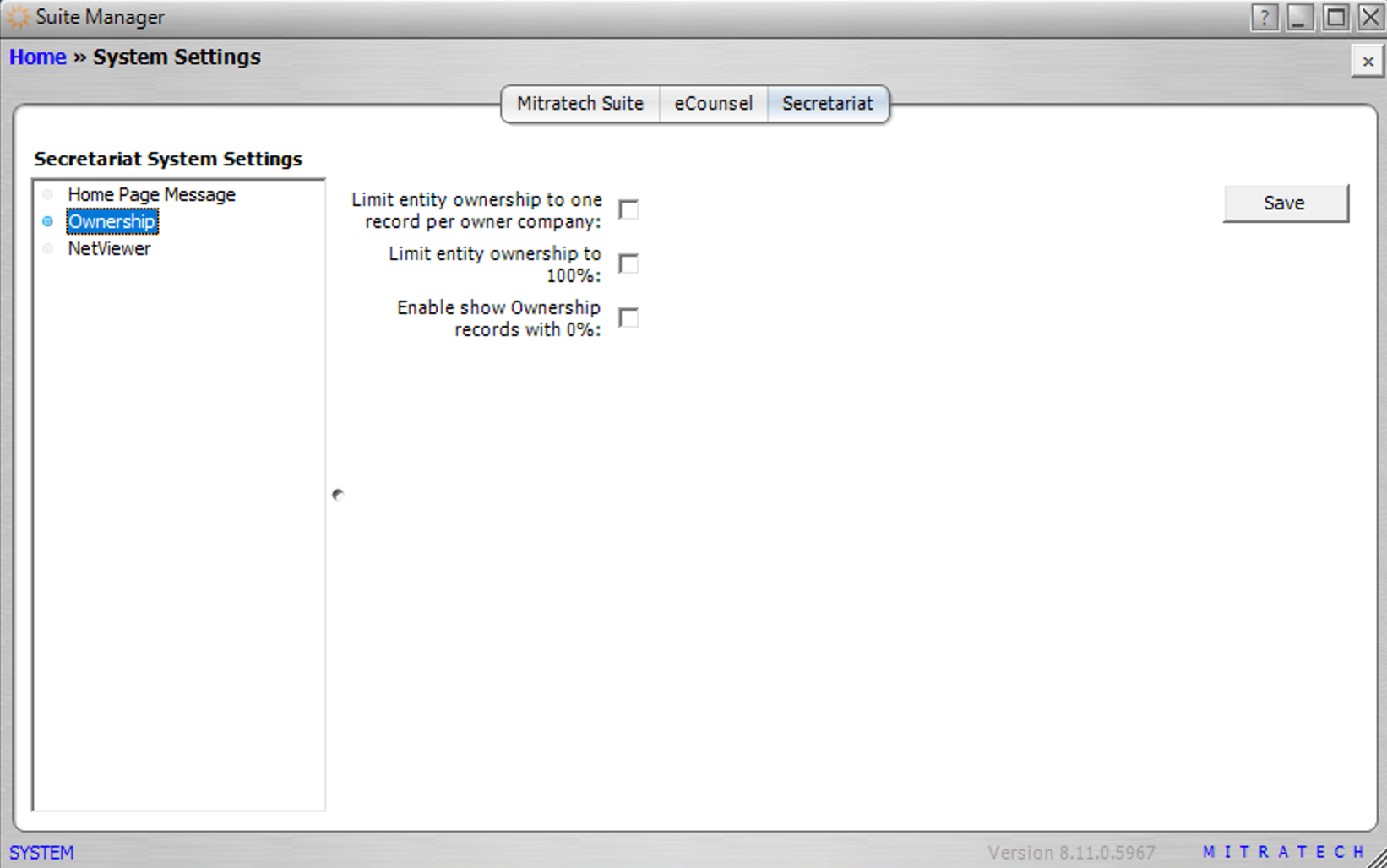 Ownership in system settings