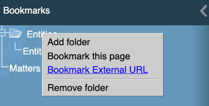 Add external URL as a bookmark in eCounsel