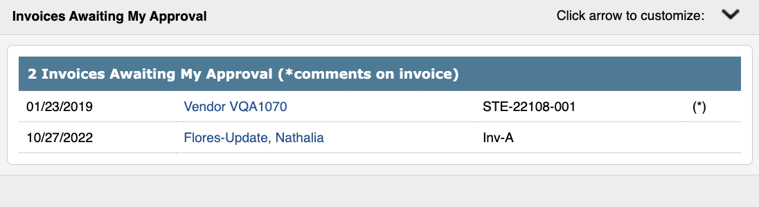 Invoices awaiting approval widget