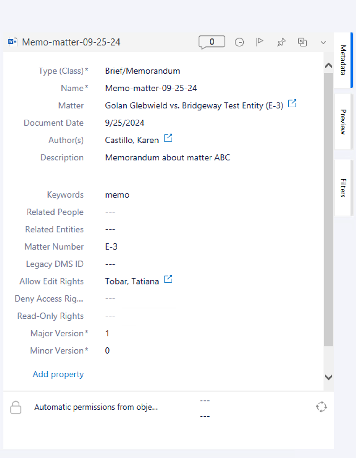 Document metadata card