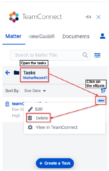 Deleting a task in the add-in
