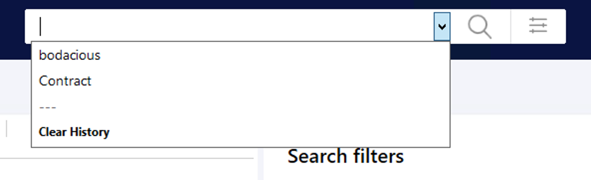 Click on the down arrow to the right of the search box to access the search history