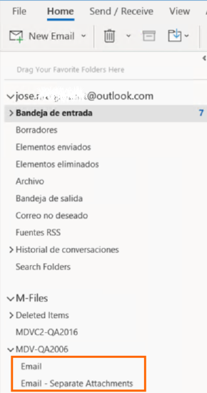 M-Files folders in Outlook