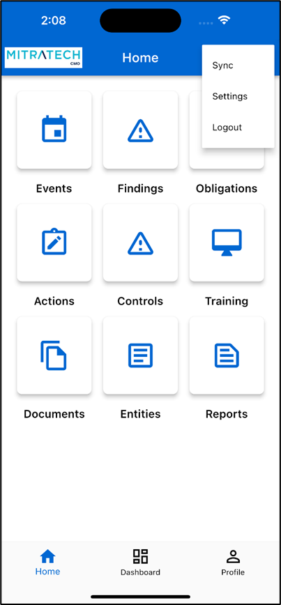 Mobile lite app home screen