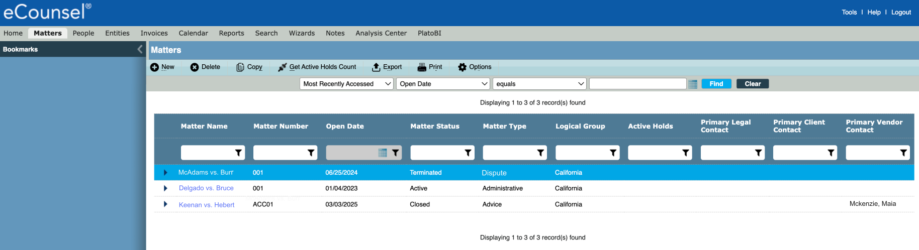 The Matter module grid, which is the module landing page