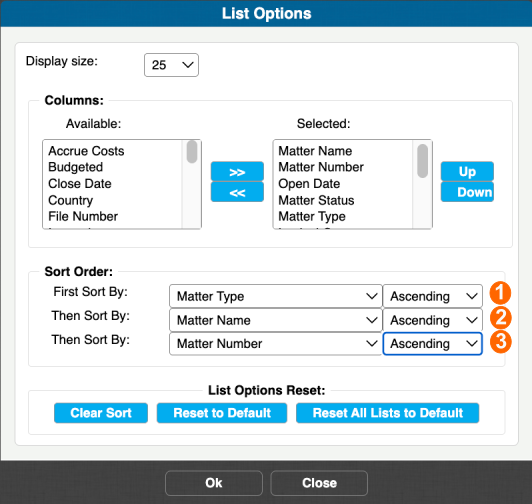 Configure the sort order in the Options menu