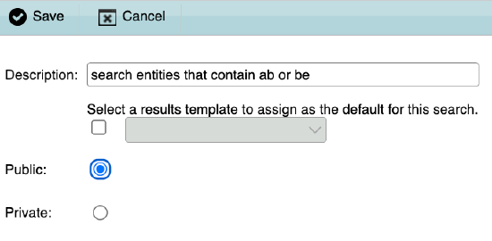 The create search pop-up window