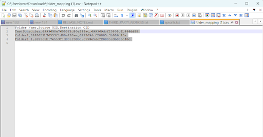 CSV folder mapping file downloaded
